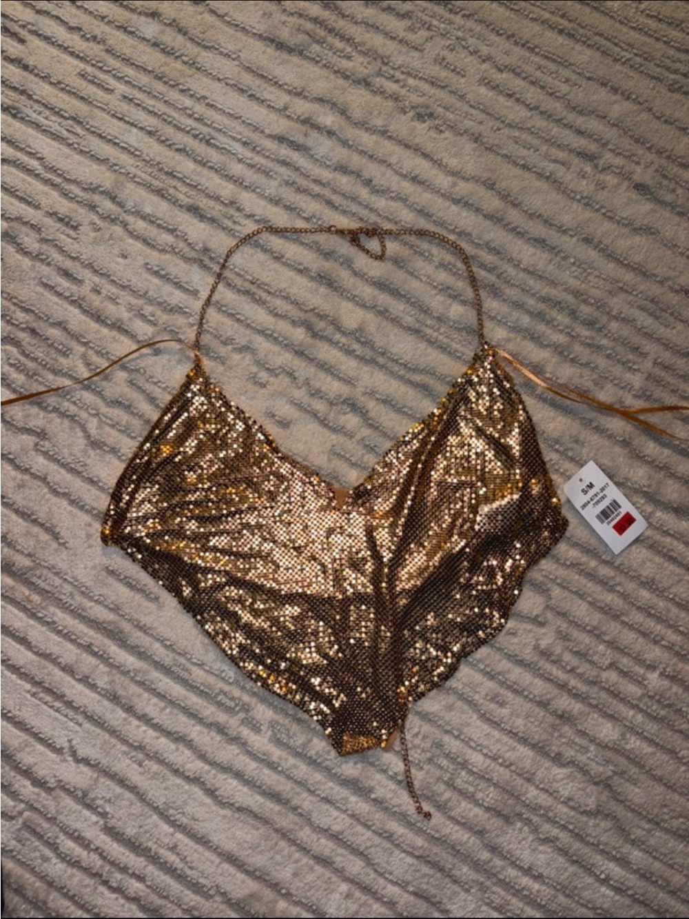 Gold Sequin Halter Bralette Top - Women's Intimates